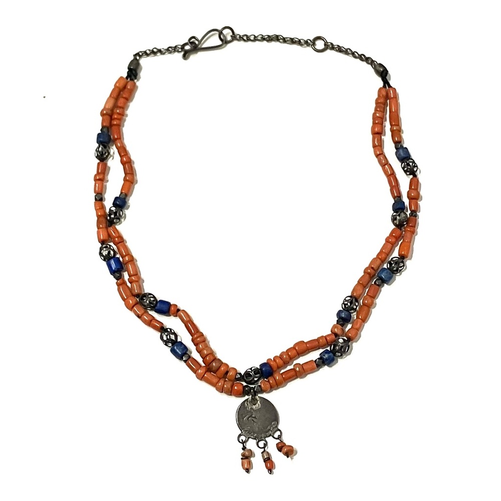 Vintage Antique? Coral and Lapis Lazuli Silver Necklace